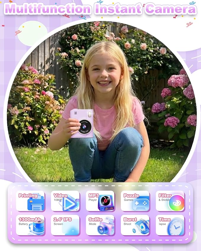 Instant Print Camera for Kids, Christmas Birthday Gifts for 4 5 6 7 8 9 10 Year