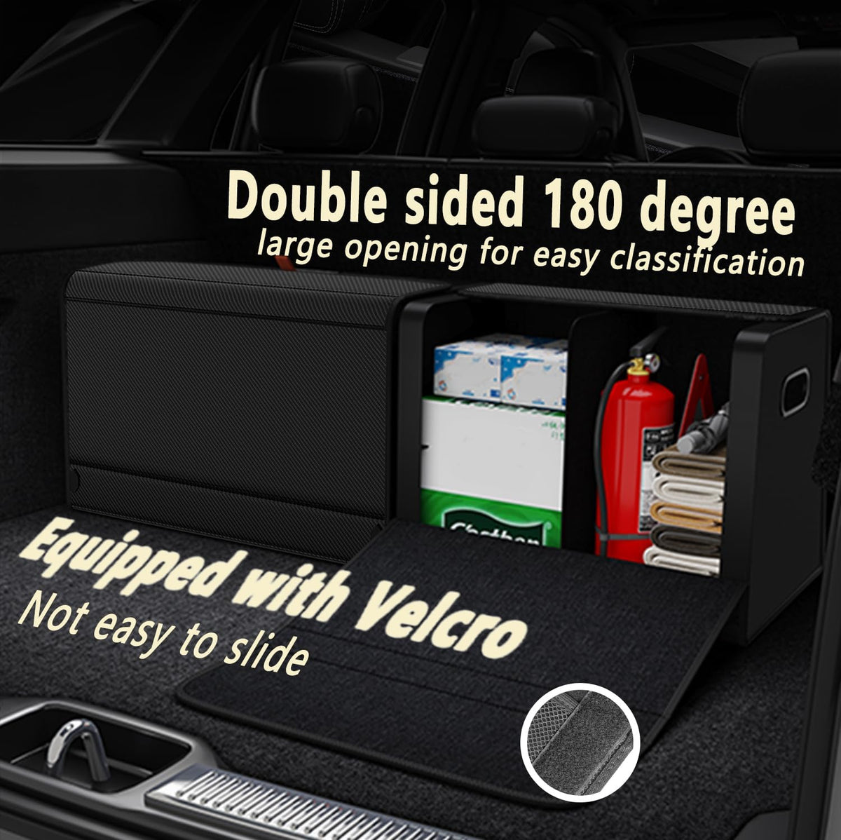 GMQ Car Trunk Organizer for SUV,Car Organizers and Storage with Collapsible Storage, Magnetic Lid Large Capacity for SUV, Truck, MPV (Carbon Black, L-21.5×13×12.5 IN)