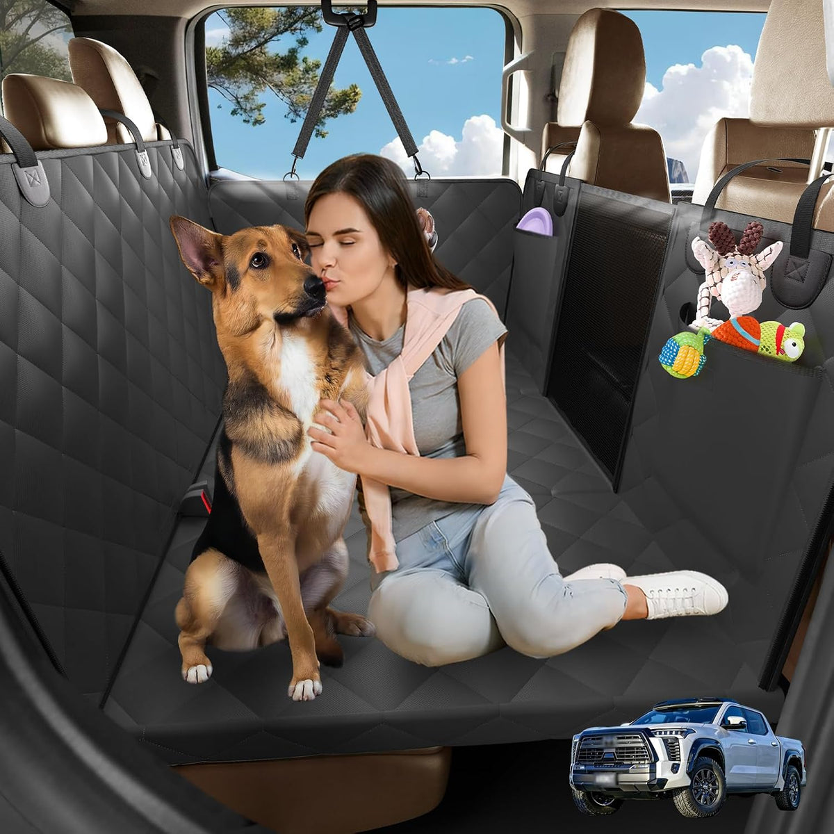 XL Back Seat Extender for Dogs, Hard Bottom Truck Seat Cover