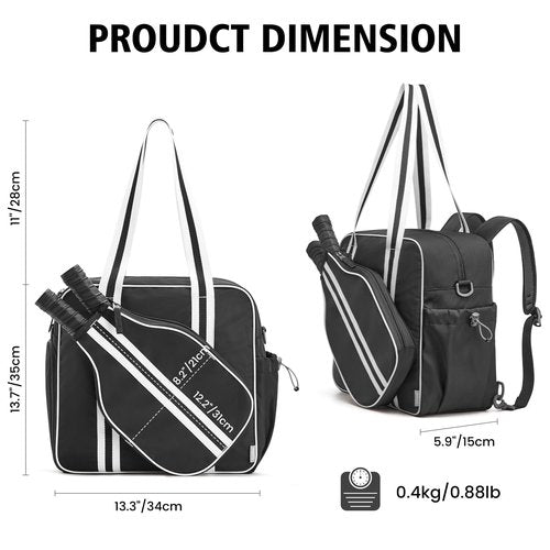 G4Free Pickleball Bag, Pickleball Tote Bag with Shoe Compartment for Women Men, Waterproof Paddle Bag with Large Capacity for Multiple sports (Black)