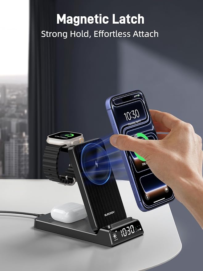 3 in 1 Charging Station for Apple, ELECDOV Magnetic Charger for iPhone