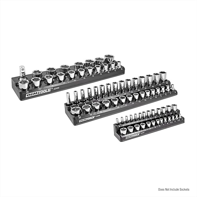 OEMTOOLS 22487 3 Piece Metric Magnetic Socket Organizers for Toolboxes, Socket Holder, Black Tool Box Organizer