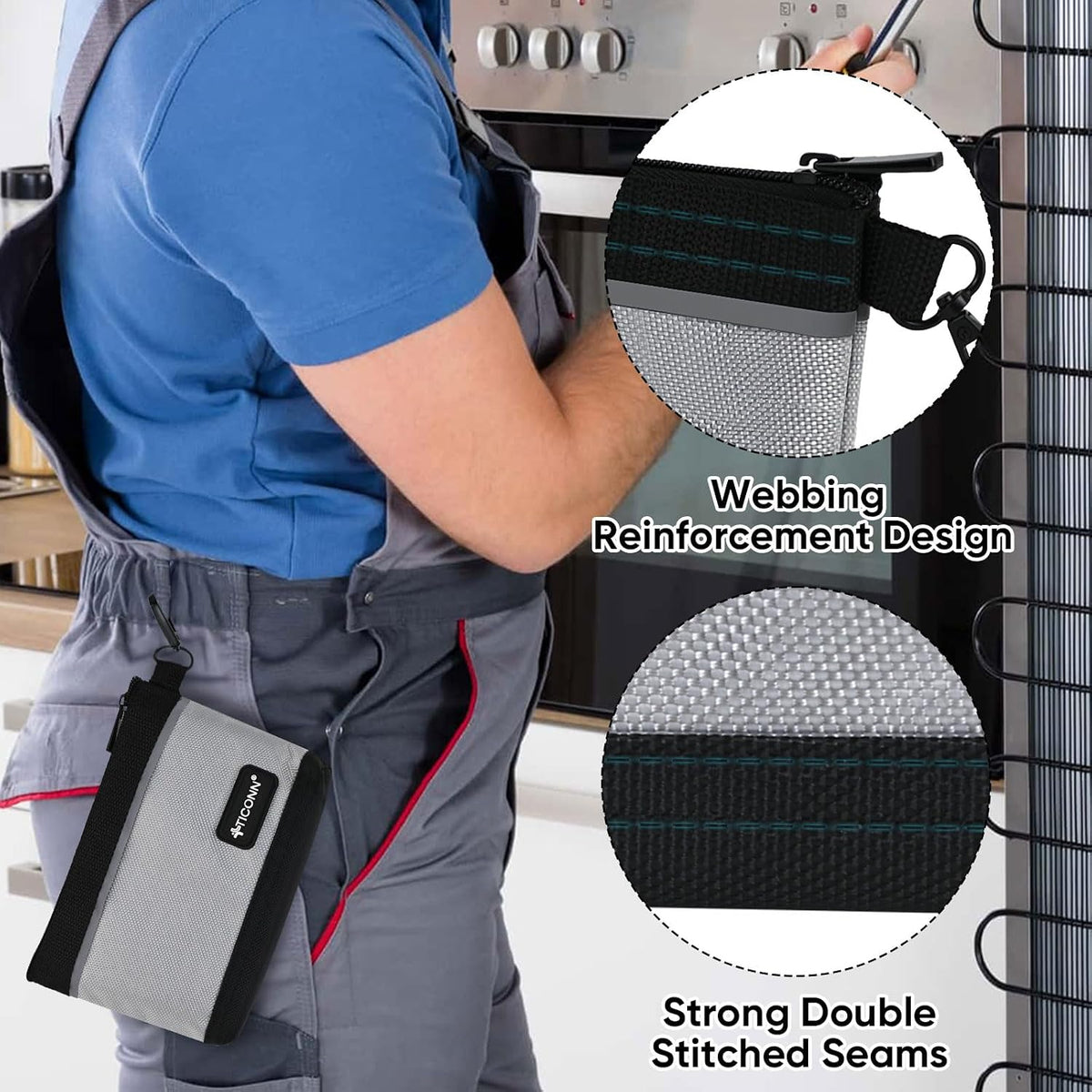 TICONN 6PK Tool Pouches with Zipper, Waterproof 1680D Oxford Small Tool Bag