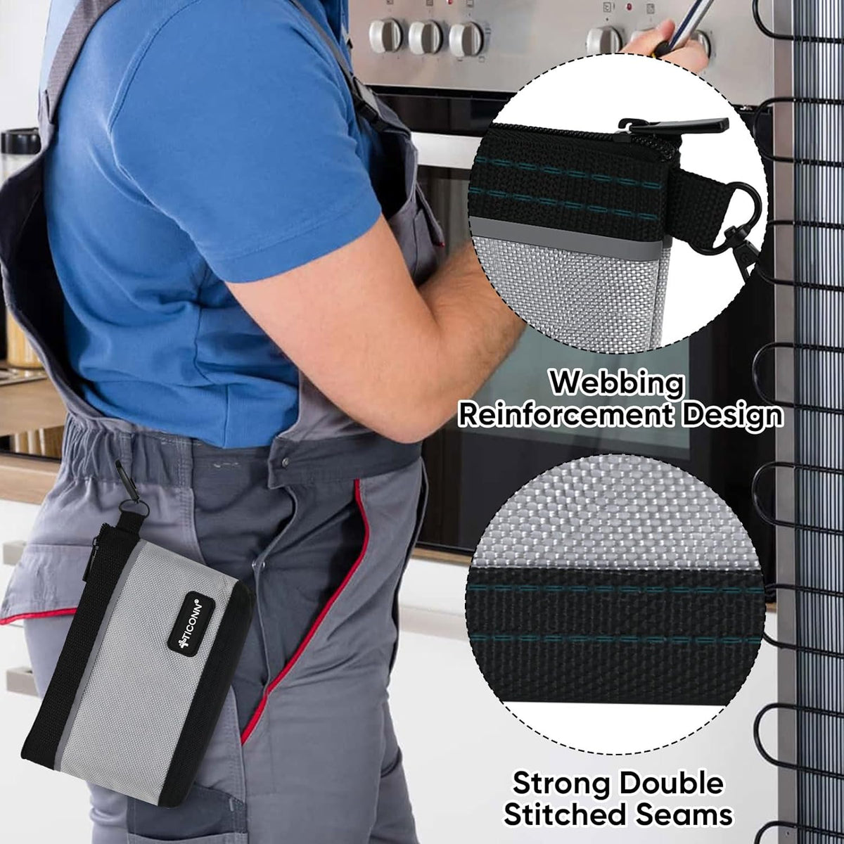TICONN 9PK Tool Pouches with Zipper, Waterproof 1680D Oxford Small Tool Bag