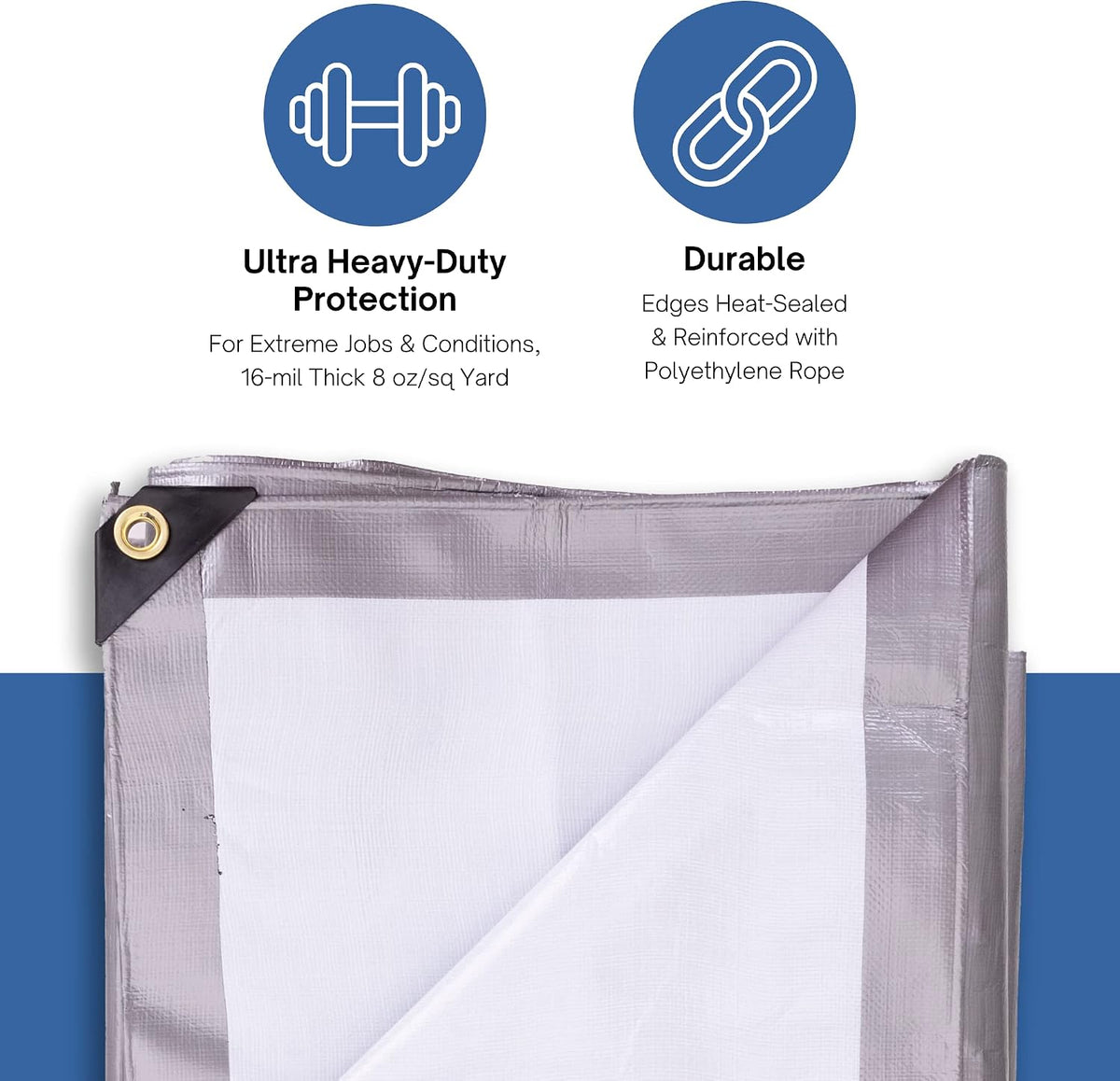 Kotap 10 x 12 Ft. Ultra Heavy-Duty Protection/Coverage Tarp, Superior Weave for Greater Longevity, 16-mil, Reversible, Multi-Use, Waterproof, Silver-White, 1-Pack (TUH-1012)