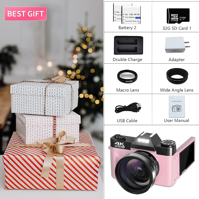 VETEK Digital Cameras for Photography, 4K 48MP Vlogging Camera 16X Digital Zoom