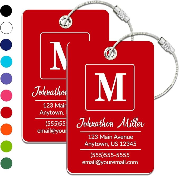 Personalized Luggage Tag | 2 Pack | Custom Luggage Tags for Suitcases | Kids Backpack Tag | 10 Color Options & Choose Font, Font Color
