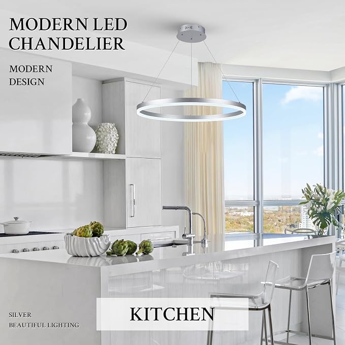 Modern LED Pendant Lighting Ring Chandelier Silver Dimmable LED Chandelier