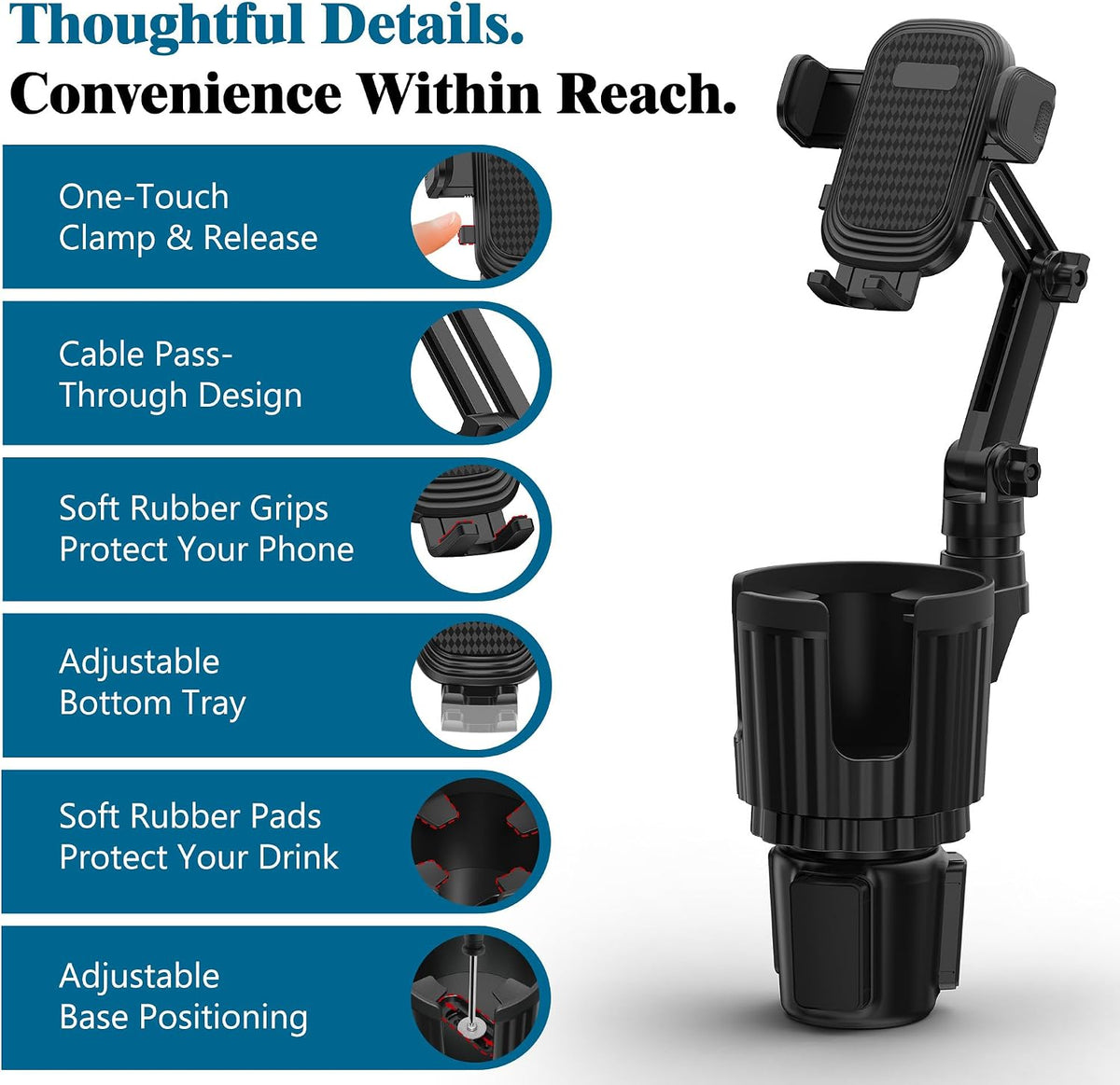 SAGRUILA 2-in-1 Cup Holder Phone Mount, Adjustable Phone Cup Holder for Car
