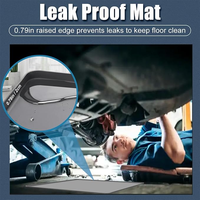Oil Spill Mat Oil Drip Pan Under Car, Garage Floor Mat Drip Tray, Soft Silicone Pad With Raised Edge, Liquid Drain Pan Catcher Automotive Tray, Driveway Pad For Liquid Leaks Non-Slip No Splatter 34x22