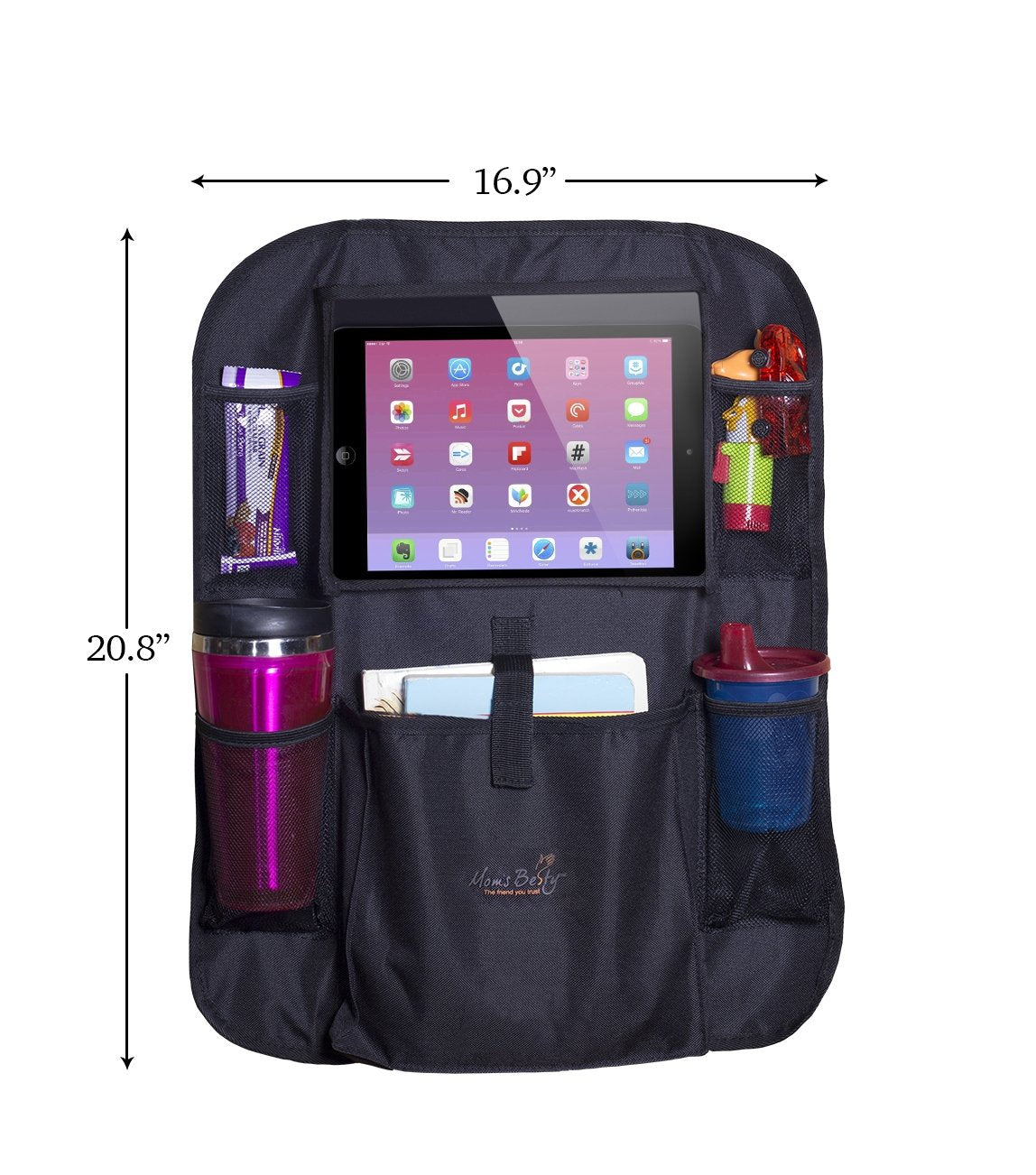 Mom's Besty Car Back Seat Organizer for Kids and Toddlers - Touch Screen Tablet Holder for Android & iOS Tablets - Multipurpose Use as Auto Seat Back Protector, Kick Mat, Car Organizer