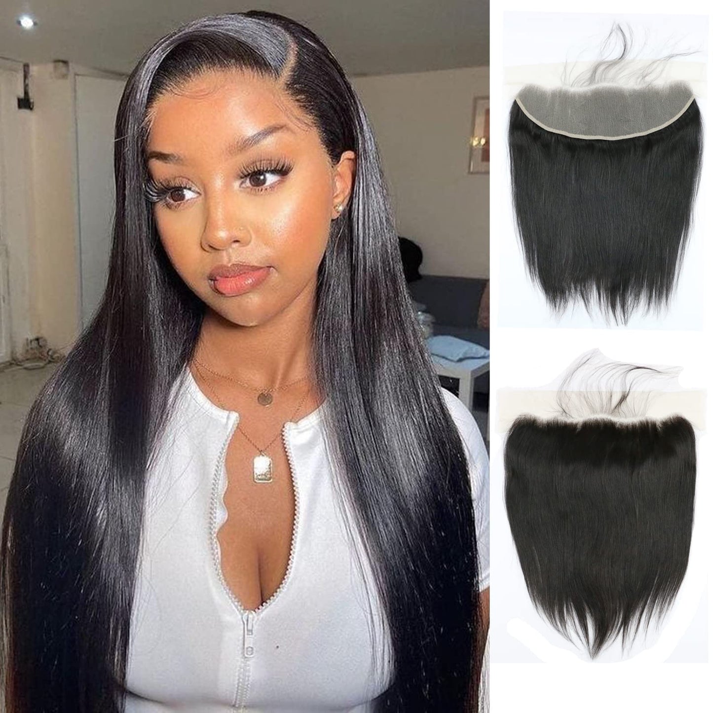 Uneed 13X4 Frontal Hd Lace Frontal 20 Inch Straight Frontal Human Hair Transparent Hd Frontal Closure 150% Density Natural Hairl