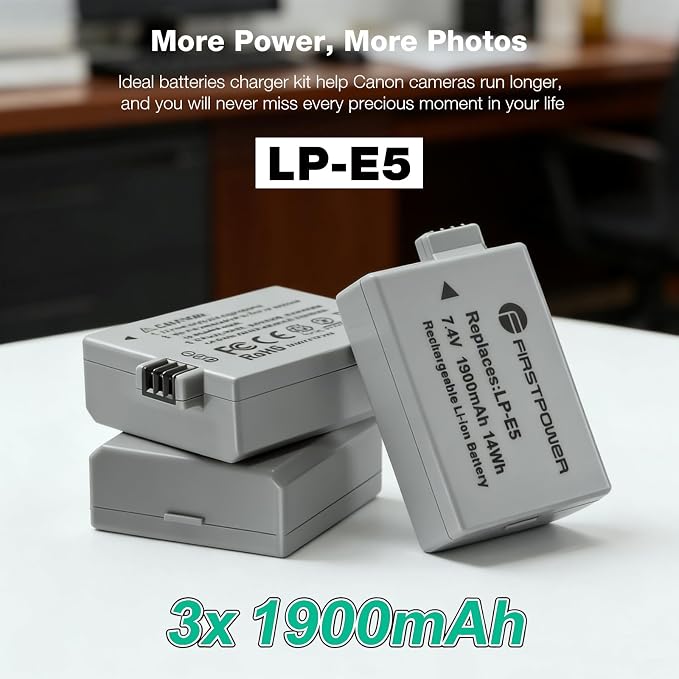 FirstPower LP-E5 Battery 3-Pack 1900mAh