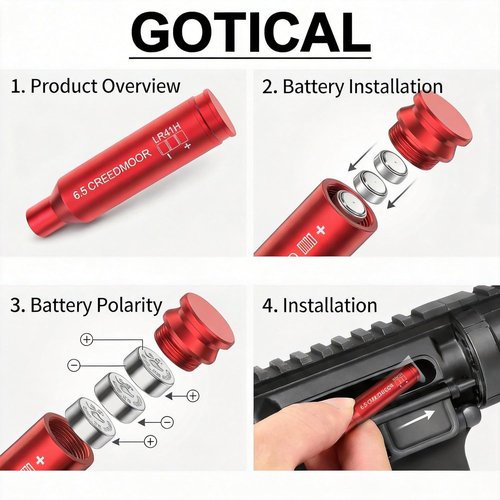 Gotical Red Laser Bore Sighter - Compatible with 6.5 Creedmoor Cartridge | Anodized Red, Battery Included