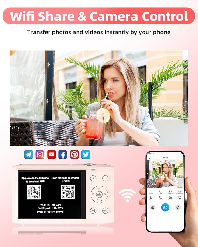 5K Digital Camera for Photography, 72MP Autofocus WiFi Vlogging Camera for