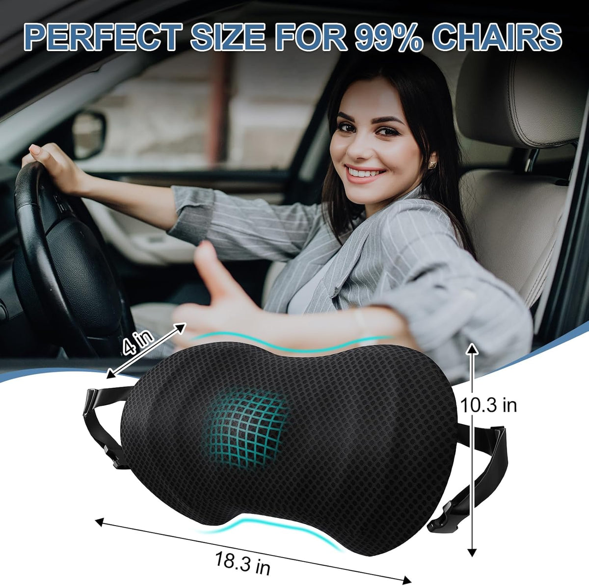 BYMECOST Lumbar Support Pillow for Car, Ergonomic Back Cushion