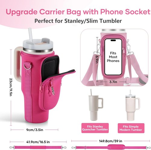 Linmaya Water Bottle Carrier Bag - Neoprene Cross-Body Bag for Stanley Cup 40/30oz with Phone Holder & Adjustable Straps