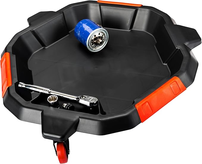Powerbuilt 2-in-1 2 Gallon Oil Drain Caddy, Tool Creeper, Drain Pain - Red Black 642964ECE