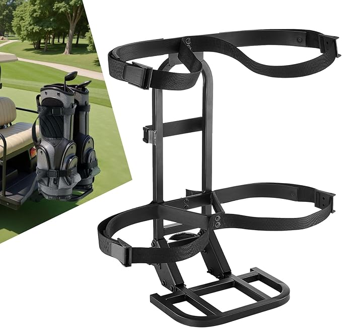VEVOR Golf Cart Bag Holder, Compatible with Yamaha, EZGO, Club Car Rear Seat Grab Bar, Most Golf Carts, Space-Saving Carbon Steel Bag Holder Bracket, No-Drilling Installation, Black