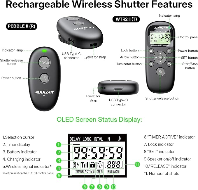 AODELAN Rechargeable Camera Timer Intervalometer Remote Control
