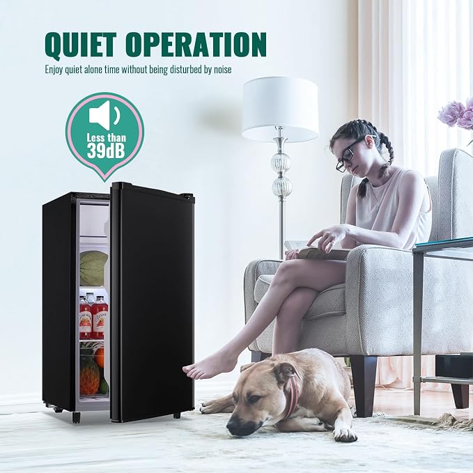 Compact Refrigerator 3.2 CU.FT Mini Fridge with Freezer Single Door Adjustable Temperature Side Door Wire Rack suit for Dorm Office Apartment BLACK