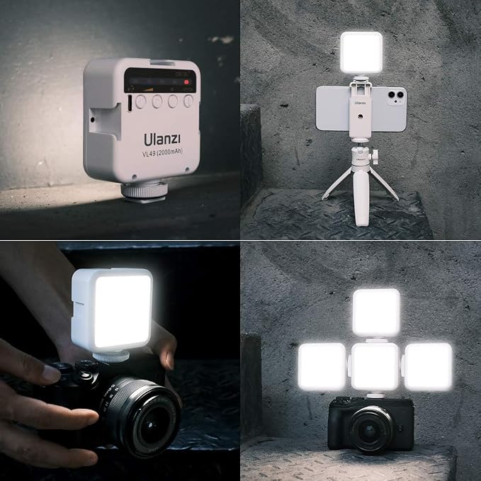 ULANZI VL49 2000mAh LED Video Light w 3 Cold Shoe, Rechargeable Soft Light Panel