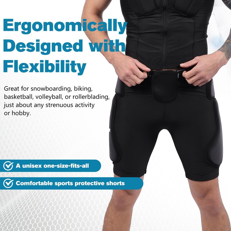 TUOY Protective Padded Shorts for Snowboard,Skate and Ski,3D Protection for Hip,Butt and Tailbone Black
