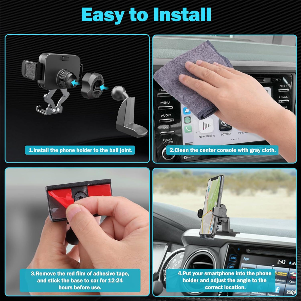 Adjustable Dashboard Metal Phone Mount Holder for 2016-2023 Toyota Tacoma