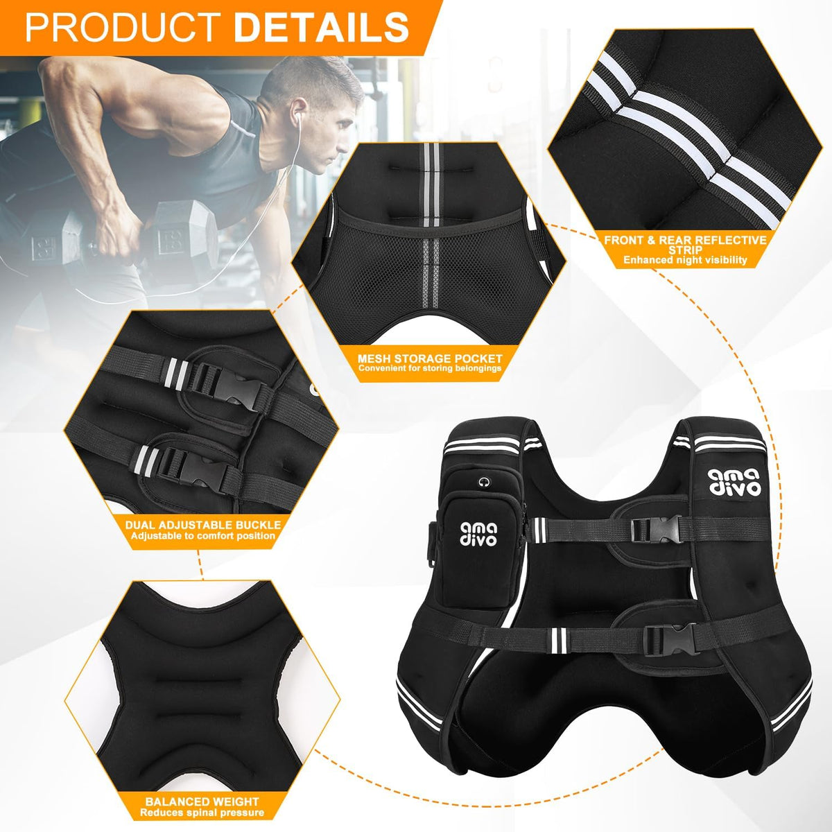 Skiennix Weighted Vest - Reflective Design for Walking, Running & Fitness | Adjustable 20lb, 16lb, 12lb, 8lb