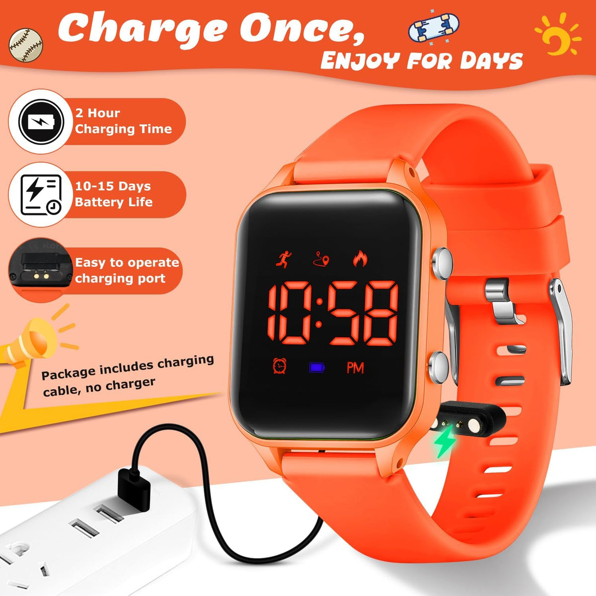 Skiennix Kids Digital Watch - Waterproof Sports Watch with Fitness Tracker & Pedometer | Ages 5-14