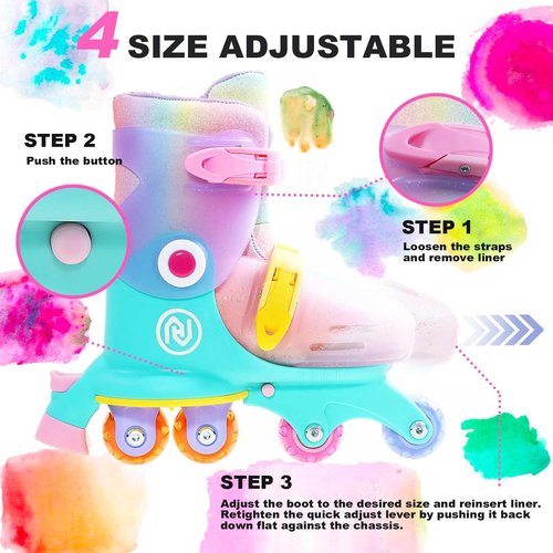 JajaHoho Roller Skates for Kids, Adjustable Convertible 2-in-1 Skates, Age 3-7,Junior Size 7-12, Light up Wheels Tri-Wheels to Inline Skates, for Boys Girls Toddler (Macaron, XS, US 7J-11J)