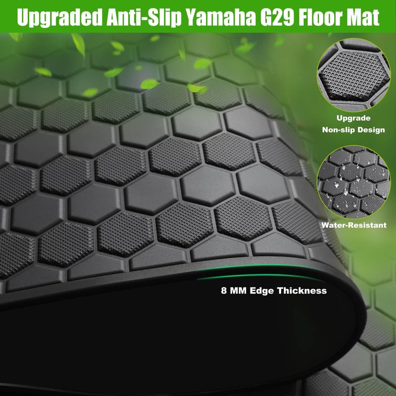 Yamaha Drive G29 Golf Cart Full Coverage Floor Liner Mat, Only Fits Yamaha Drive (Gen1), G29, YDR, Adventurer (2007-2016), Upgraded Non-Slip, 8MM Thick Rubber Floor Mats, Black Trim