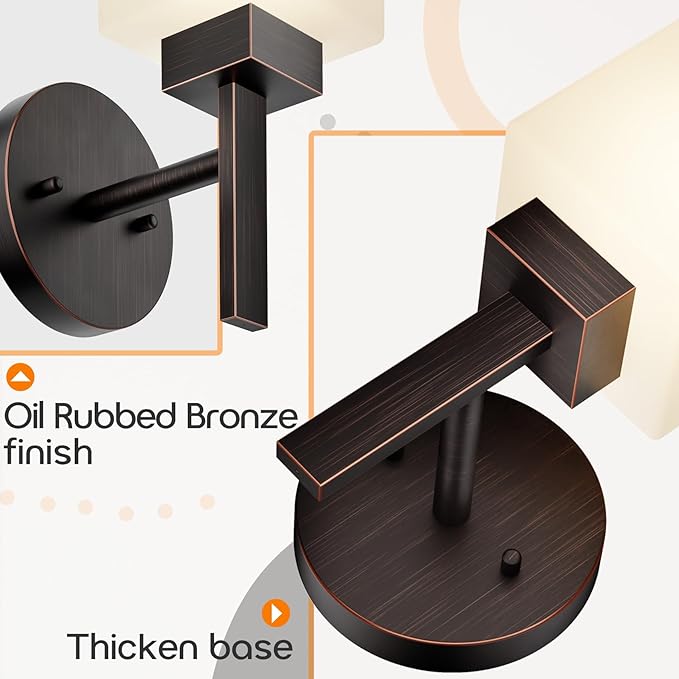 Wall Light Over Mirror Bathroom Vanity Lighting Fixtures with White Frosted Glass, Wall Sconce for Porch Hallway Entrance, Oil Rubbed Bronze T002ORB-L1