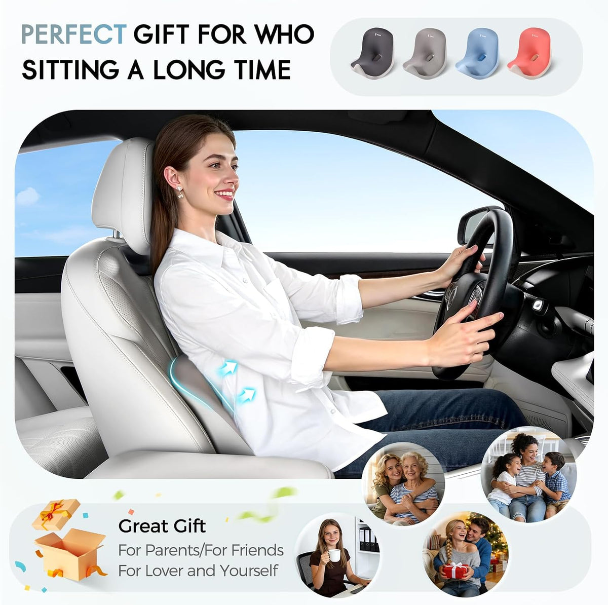 Car Seat Cushion and Lumbar Support Pillow, Larger Memory Foam Seat Cushion, Ergonomic L-Shaped Design Cushion for Back Pain Relief, Non-Slip Driving Cushion for Car, Office, Truck, Wheelchair-Gray