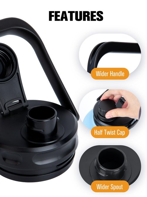 Jug Lid for RTIC - Improved Replacement Lid for 1 Gallon & Half Gallon Jugs, BPA Free, Leak-Proof, Enhanced Spout & Grip, Thickened Steel Handle & Better Gasket, Sport Bottle Accessories