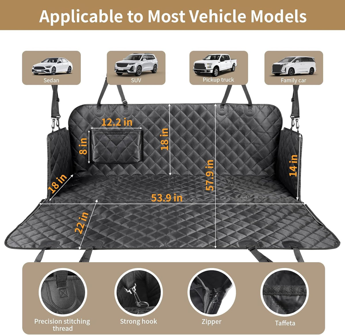Viaviat Dog Car Seat Cover,Pets Back Seat Extender,600D Heavy Durable 100% Waterproof Scratchproof Soft Dogs Hammock, Nonslip Backseat Protector for Cars Trucks SUVs