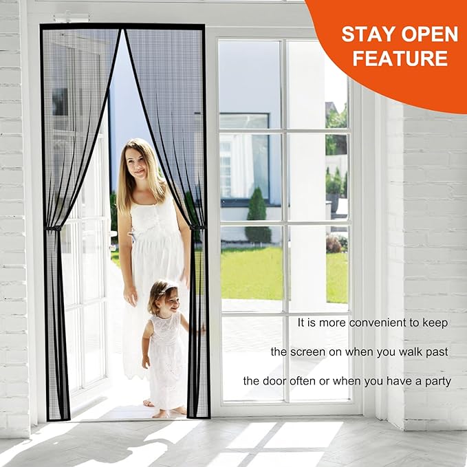 Fiberglass Magnetic Screen Door Fit Door Size 36 x 82 in, Screen Itself Size:38"x83"- Heavy Duty Fiberglass Screen Door Mesh for Interior, Patio and Sliding Doors - Door Screen Magnetic Closure