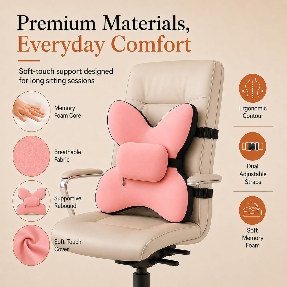 Lumbar Support Pillow for Office Chair & Car, Desk Chair Back Cushion,,Pink