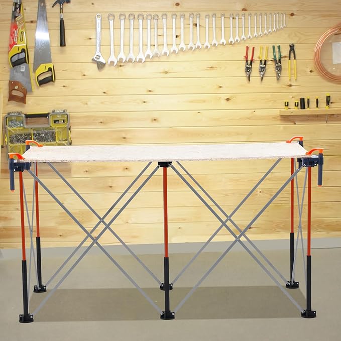 VEVOR Portable Folding Workstand, 4.15 x 2.18 ft Collapsible Workbench, 2500 lbs Weight Capacity, No Assembly Foldable Work Stand with Storage Bag, Table Top NOT Included, for Garage Workshop Outdoor