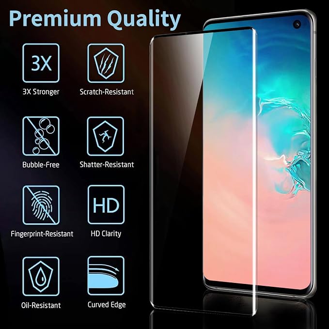 3 Pack Galaxy S10 Screen Protector, HD Clear Tempered Glass, Fingerprint Unlock