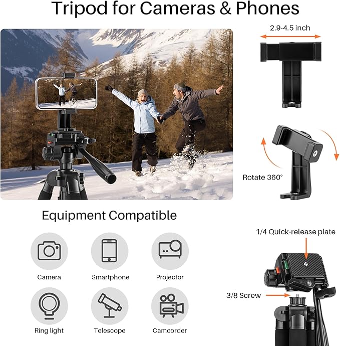 Fotopro 69'' Camera Tripod Lightweight Portable Travel Tripod