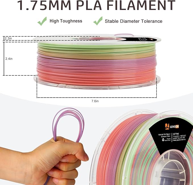 LOVOON 3D Printer Filament Luminous Glow Rainbow PLA, Magic irradiative 3D PLA