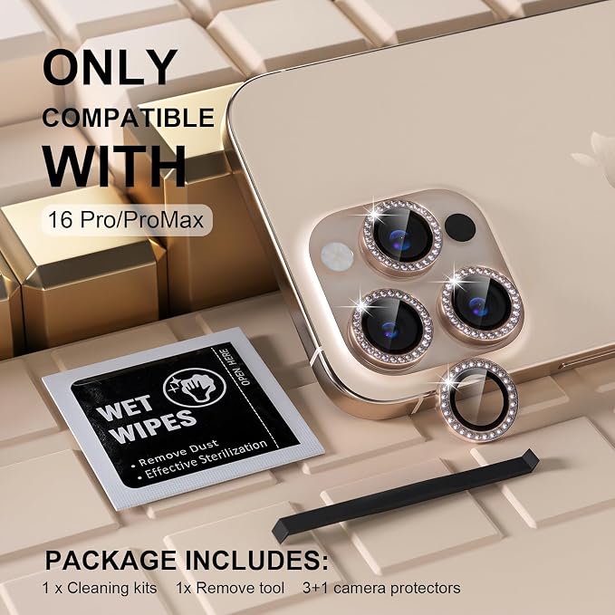 Misea Compatible for iPhone 16 Pro/iPhone 16 Pro Max Camera Lens Protector Bling