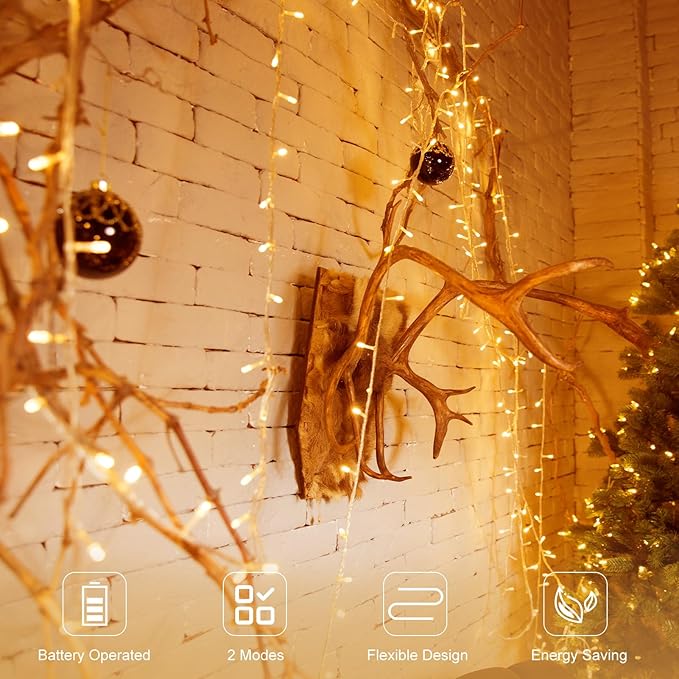 4 Pack String Lights Battery Operated, 13.2Ft 40 LED Clear Wire Fairy String Lights, Christmas Twinkle Fairy Lights Outdoor for Christmas Garden Wedding Party Decor (Warm White)