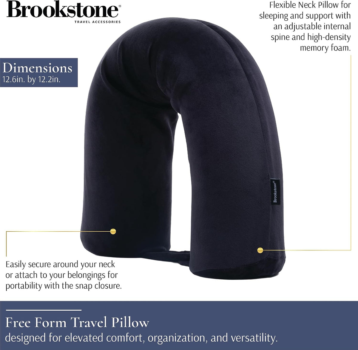 Brookstone Free Form Travel Pillow - Lightweight Flexible Memory Foam Travel Neck Pillow for Sleeping, Car, Airplane & Travel Support, Size: One Size, Black