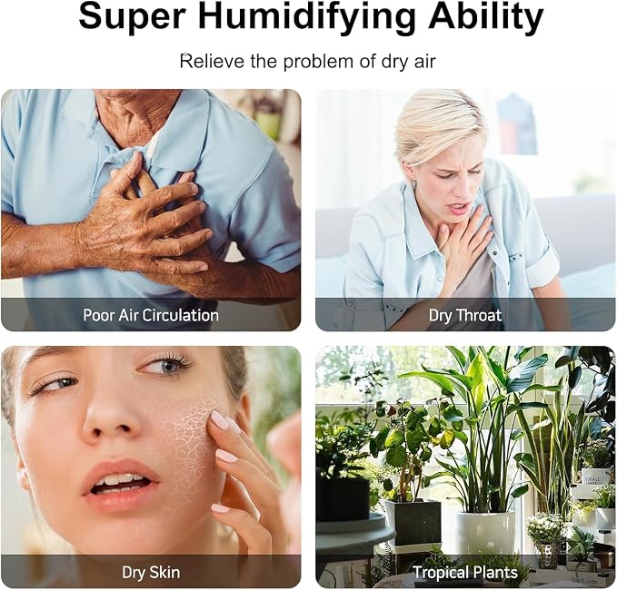 MEGAWISE 2025 Humidifier, 6L Large Capacity, 50H Runtime, Enjoy ultra-quiet, cool mist for your bedroom, nursery, or indoor plants. Top-fill design for effortless convenience (White)