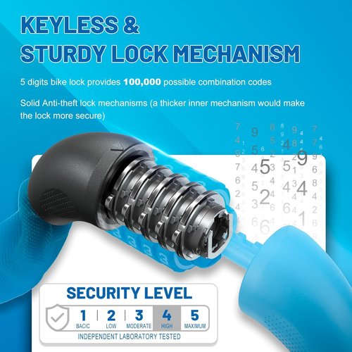 APECYC Heavy Duty Bike Chain Lock - 5 Digit Combination Anti-Theft Security | 3FT/4FT/5FT Hardened Steel Links