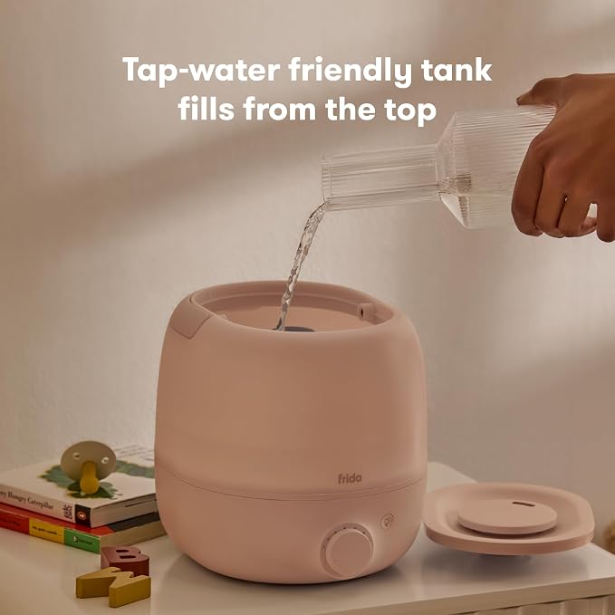 Frida Baby 3-in-1 Cool Mist Humidifier for Large Rooms, Top Fill Humidifier for Bedroom, Allergy Relief, 60 Hour Runtime + Nightlight, Auto Shut-Off, Quiet, Carry Handle, Essential Oil Diffuser