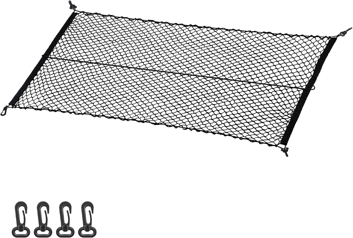 MICTUNING 2-Layer Heavy Duty SUV Truck Cargo Net, 44 x 15 Inch Universal Bed Net with Hooks, Adjustable Highly Elastic Storage Organizer Mesh Net Compatible for Pickup Truck SUV