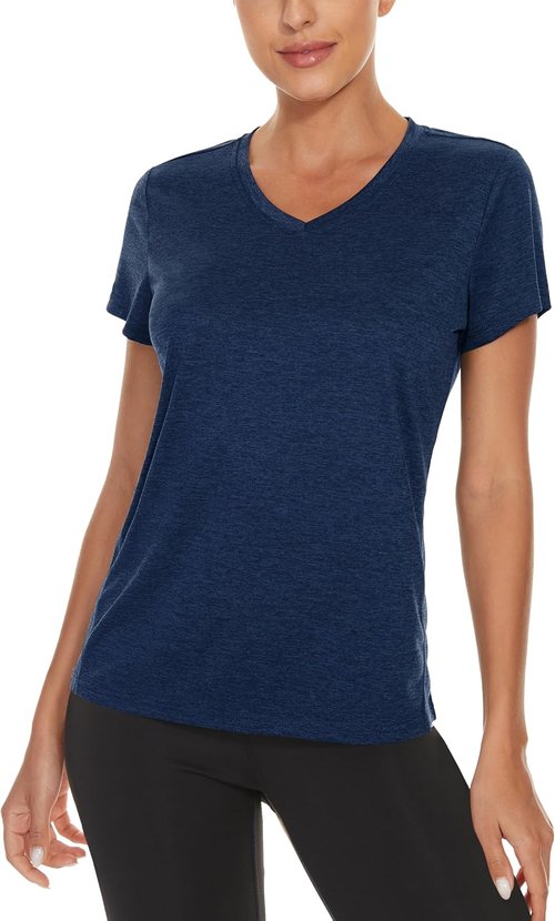 MAGCOMSEN Women's V-Neck Short Sleeve Tees - Moisture-Wicking Summer Running Tops | 2 Pack